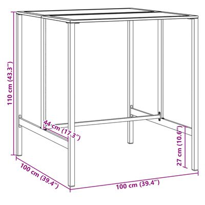 vidaXL bāra galds, melns, 100x100x110 cm, pulverkrāsots tērauds