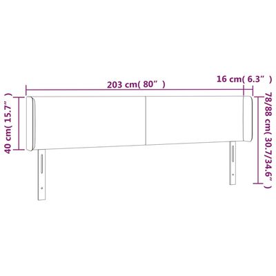 vidaXL gultas galvgalis ar LED, 203x16x78/88 cm, melns samts