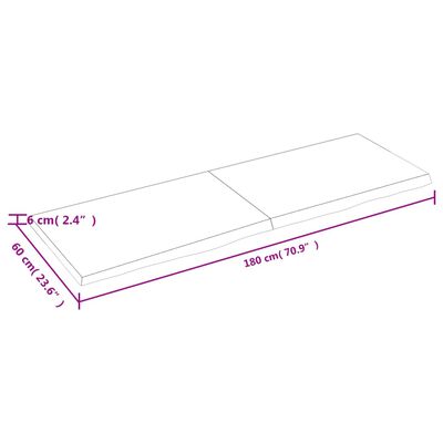 vidaXL vannasistabas virsma, 180x60x(2-6) cm, neapstrādāts masīvkoks