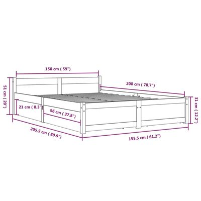 vidaXL gultas rāmis ar atvilktnēm, balts, 150x200 cm, divvietīgs