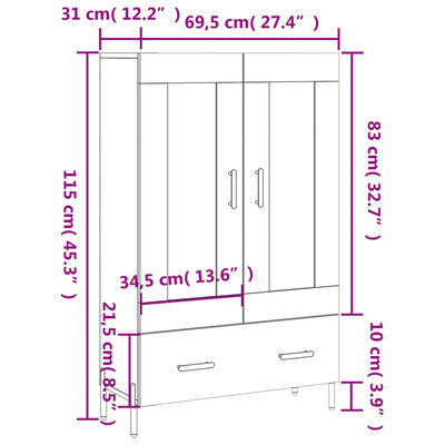 vidaXL augstais skapītis, ozolkoka, 69,5x31x115 cm, inženierijas koks