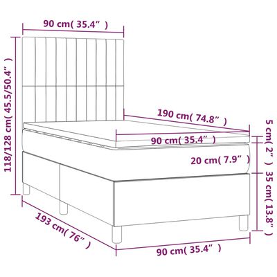 vidaXL atsperu gulta ar matraci, melna, 90x190 cm, audums