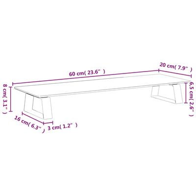 vidaXL monitora statīvs, 60x20x8 cm, balts, rūdīts stikls, metāls