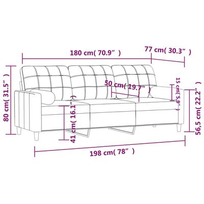 vidaXL trīsvietīgs dīvāns ar spilveniem, brūns, 180 cm, audums