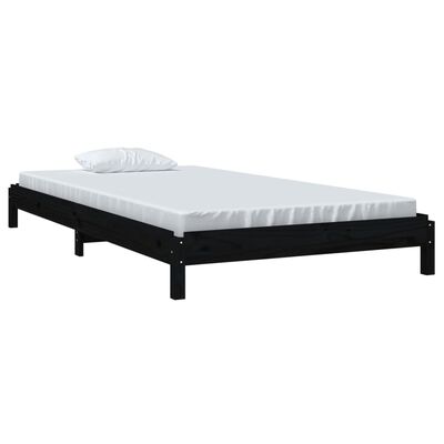 vidaXL gulta, melna, 80x200 cm, priedes masīvkoks