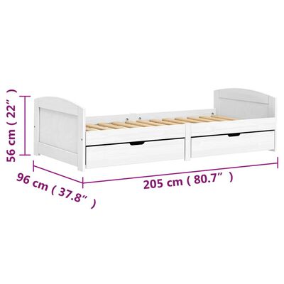 vidaXL dienas gulta IRUN, 2 atvilktnes, 90x200 cm, priedes masīvkoks