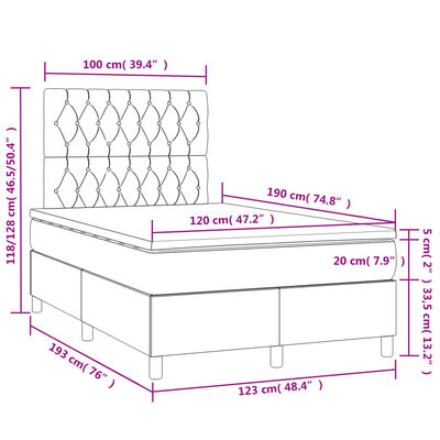 vidaXL atsperu gulta ar matraci, LED, rozā samts, 120x190 cm