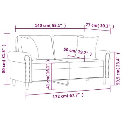 vidaXL divvietīgs dīvāns ar spilveniem, brūns, 140 cm, samts