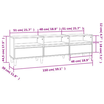 vidaXL TV skapītis, balts, 150x30x44,5 cm, inženierijas koks