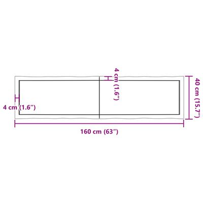 vidaXL galda virsma, 160x40x(2-4) cm, masīvkoks, dabīgas formas mala