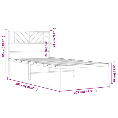 vidaXL gultas rāmis ar galvgali, balts metāls, 100x200 cm