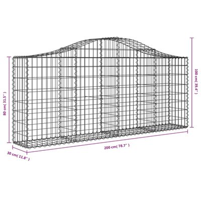 vidaXL arkveida gabiona grozi, 10 gb., 200x30x80/100cm, cinkota dzelzs