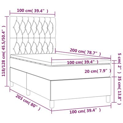 vidaXL atsperu gulta ar matraci, LED, melns samts, 100x200 cm