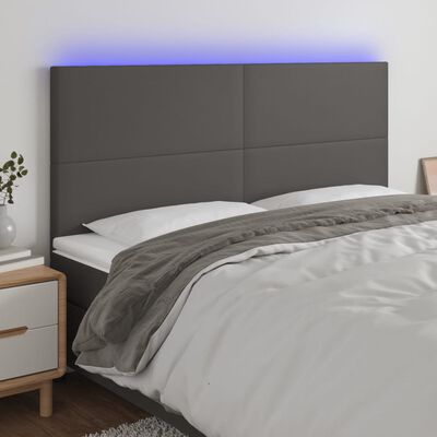 vidaXL gultas galvgalis ar LED, 160x5x118/128 cm, pelēks mākslīgā āda