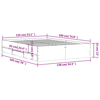 vidaXL gultas rāmis ar atvilktnēm, melns, 135x190cm, inženierijas koks