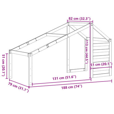 vidaXL bērnu gultas jumts, 188x82x113 cm, priedes masīvkoks