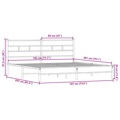 vidaXL gultas rāmis bez matrača, metāls, 180x200cm, ozolkoka imitācija