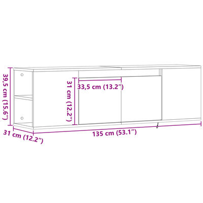 vidaXL TV sienas skapītis ar LED lampiņām, 135x31x39,5 cm