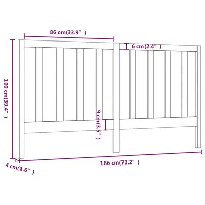 vidaXL gultas galvgalis, melns, 186x4x100 cm, priedes masīvkoks