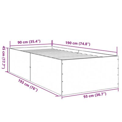 vidaXL gultas rāmis, ozolkoka krāsā, 90x190 cm, inženierijas koks