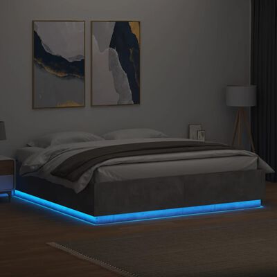 vidaXL gultas rāmis ar LED, betona pelēks,180x200cm, inženierijas koks