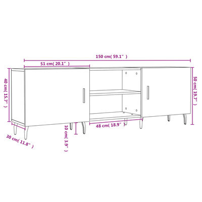 vidaXL TV skapītis, balts, 150x30x50 cm, inženierijas koks