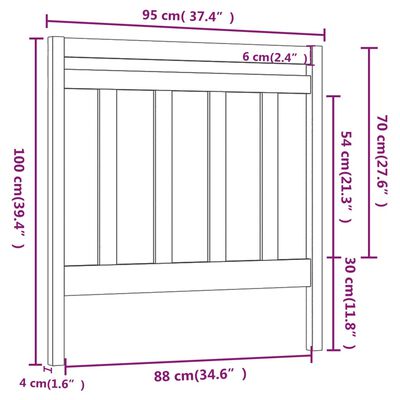 vidaXL gultas galvgalis, balts, 95x4x100 cm, priedes masīvkoks