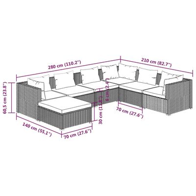 vidaXL 7-daļīgs dārza atpūtas mēbeļu komplekts, brūna PE rotangpalma