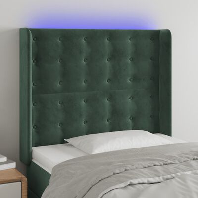 vidaXL gultas galvgalis ar LED, 83x16x118/128 cm, tumši zaļš samts