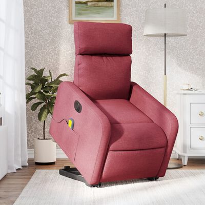 vidaXL elektrisks masāžas krēsls, paceļams/atgāžams, vīnsarkans audums