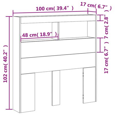 vidaXL galvgaļa skapis ar LED, balts, 100x17x102 cm