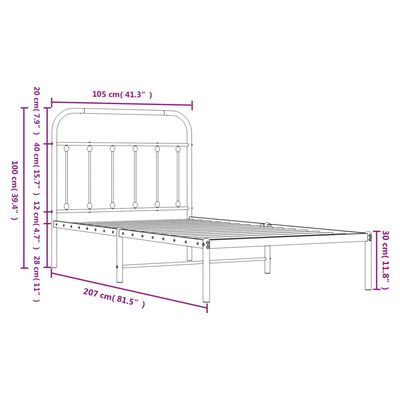 vidaXL gultas rāmis ar galvgali, melns metāls, 100x200 cm