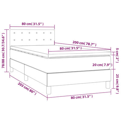 vidaXL atsperu gulta ar matraci, tumši pelēka samts, 80x200 cm