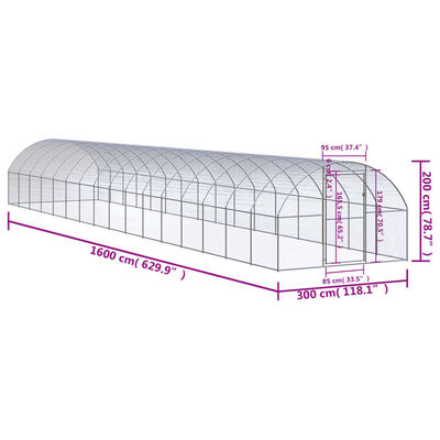 vidaXL vistu būris, 3x16x2 m, cinkots tērauds