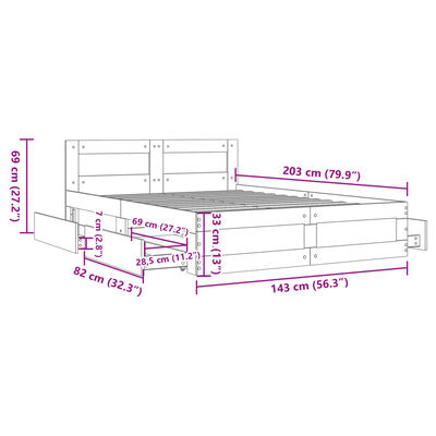 vidaXL gultas rāmis ar galvgali, ozola, 140x200 cm, inženierijas koks