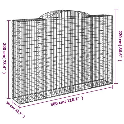 vidaXL arkveida gabiona grozi, 2 gb., 300x50x200/220cm, cinkota dzelzs