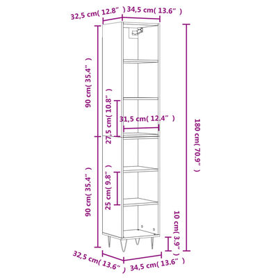 vidaXL augstais plaukts, balts, 34,5x32,5x180 cm, inženierijas koks