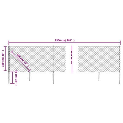 vidaXL stiepļu žogs ar zemes mietiņiem, antracītpelēks, 1x25 m