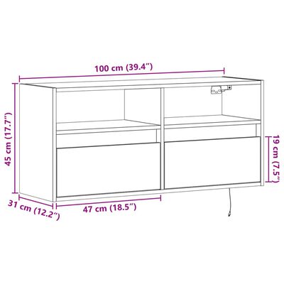 vidaXL TV sienas skapītis ar LED lampiņām, melns, 100x31x45 cm