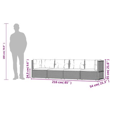 vidaXL 4-daļīgs dārza atpūtas mēbeļu komplekts, melna PE rotangpalma