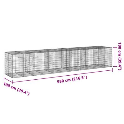 vidaXL gabiona grozs ar vāku, 550x100x100 cm, cinkota dzelzs