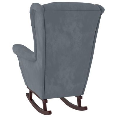 vidaXL šūpuļkrēsls ar kājsoliņu, koka kājas, tumši pelēks samts