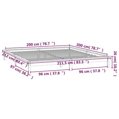 vidaXL gultas rāmis, LED, medus brūns, 200x200 cm, priedes masīvkoks