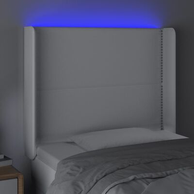 vidaXL gultas galvgalis ar LED, 103x16x118/128 cm, balta mākslīgā āda