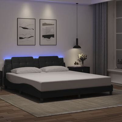 vidaXL gultas rāmis ar LED, melns, 180x200 cm, mākslīgā āda