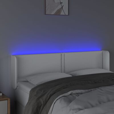 vidaXL gultas galvgalis ar LED, 147x16x78/88 cm, balta mākslīgā āda