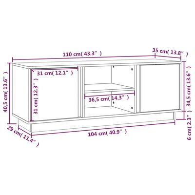 vidaXL TV skapītis, pelēks, 110x35x40,5 cm, priedes masīvkoks