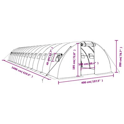 vidaXL siltumnīca ar tērauda rāmi, balta, 64 m², 16x4x2 m