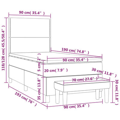 vidaXL atsperu gultas rāmis ar matraci, zils, 90x190 cm, audums