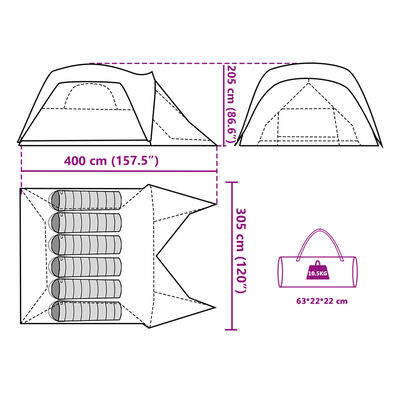 vidaXL ģimenes telts ar lieveni 6 personām pelēka oranža ūdensizturīga